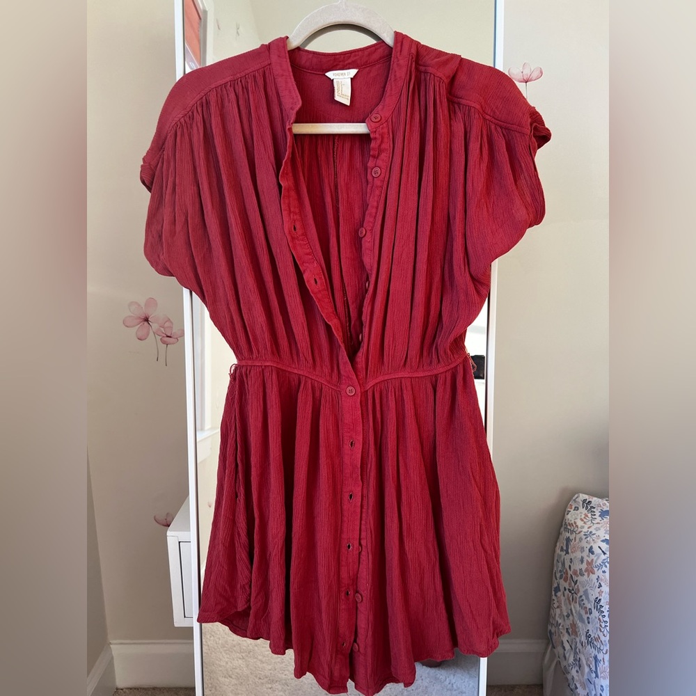 Forever 21 Red Flutter Sleeve Blouse with Ruched Details